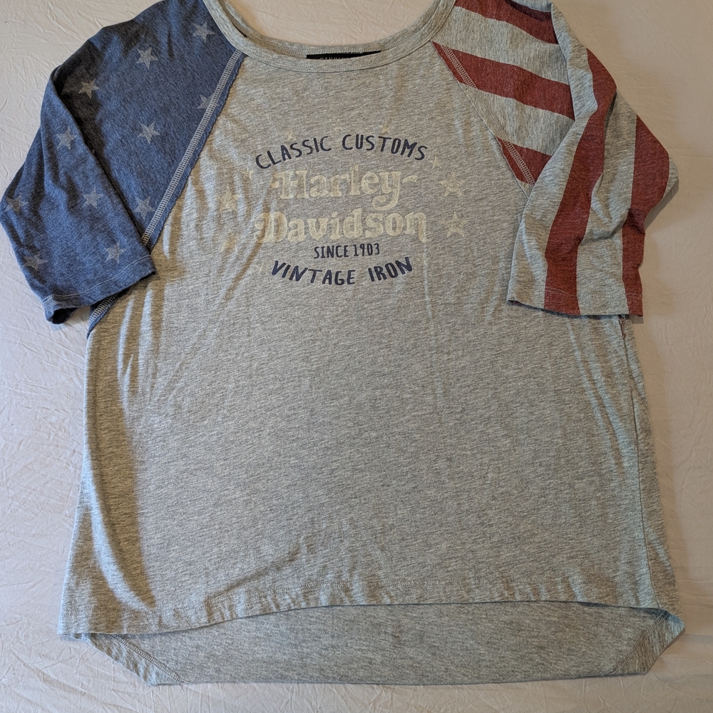 Harley Davidson Gray and Red Raglan Tee